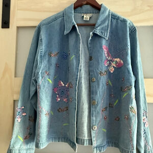 Tantrums Vintage Embellished Denim Jacket Women’s Medium – Sequin & Beaded